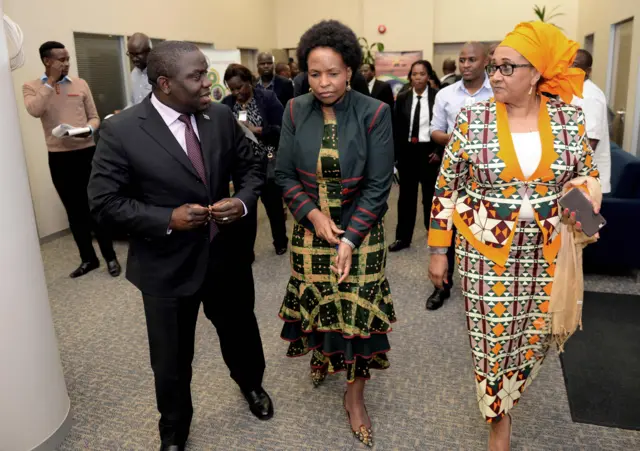 South African foreign affairs minister Maite Nkoana-Mashabane (C) has been leading regional intervention in the crisis