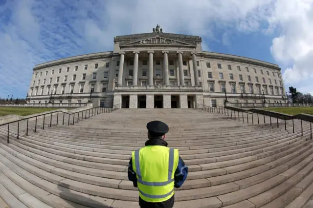 A security guard at Parliament Buildings,Stormont