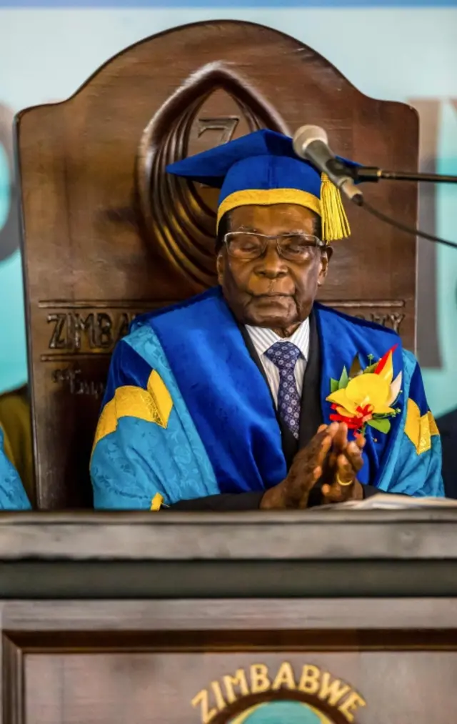 President Robert Mugabe delivers a speech during a graduation ceremony at the Zimbabwe Open University in Harare, where he presides as the Chancellor on November 17 2017.