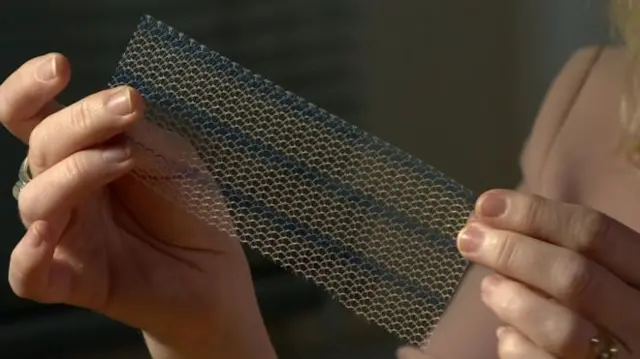 The mesh being held in someone's hands.