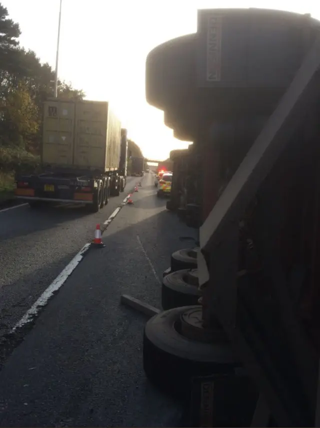 Under side of overturned lorry