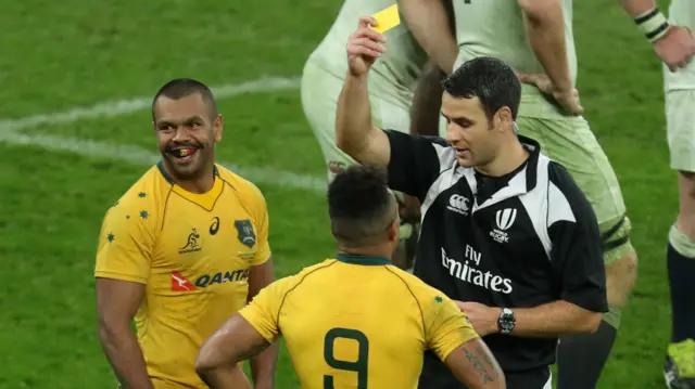 Kurtley Beale is shown a yellow card