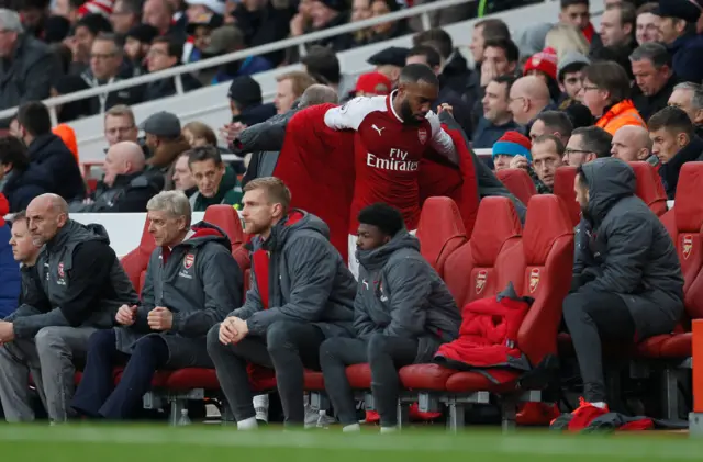 Lacazette of Arsenal is substituted