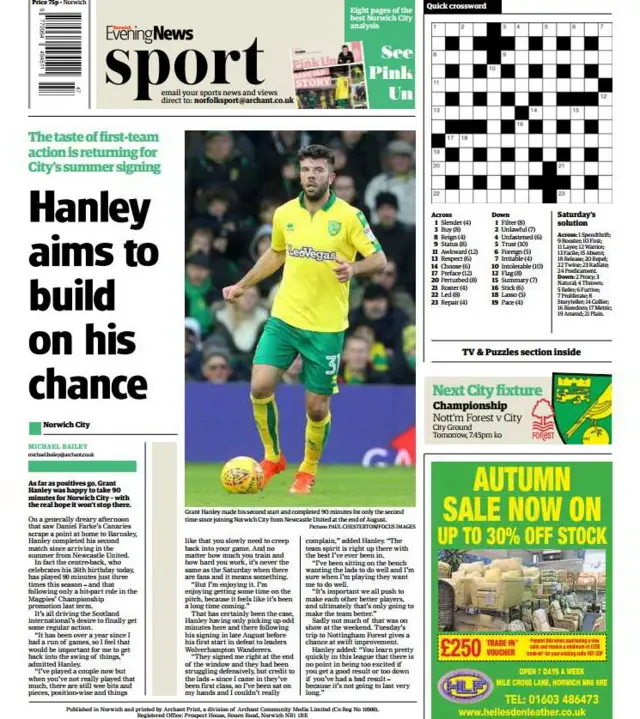 Back page of the Norwich Evening News