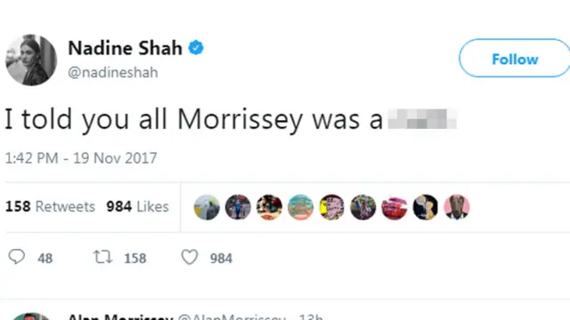 Screenshot of Nadine Shah's Twitter feed