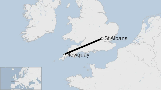 Newquay to St Albans map