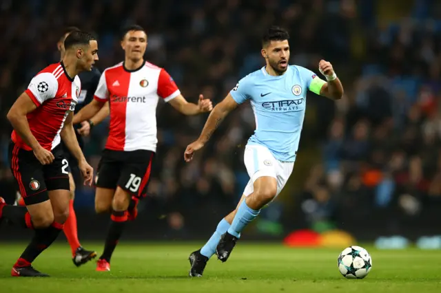 Sergio Aguero of Manchester City in action