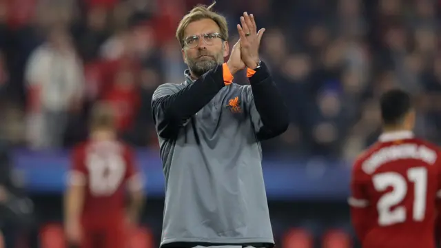 Liverpool manager Jurgen Klopp applauds