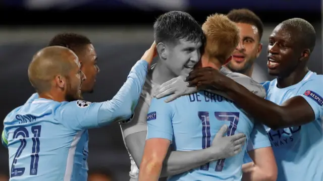 John Stones celebrates one of his goals against Feyenoord in September