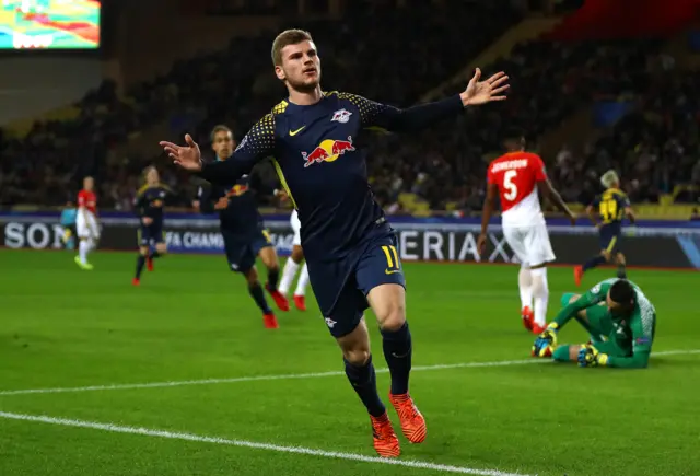 Timo Werner of RB Leipzig celebrates