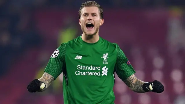 Loris Karius of Liverpool celebrates