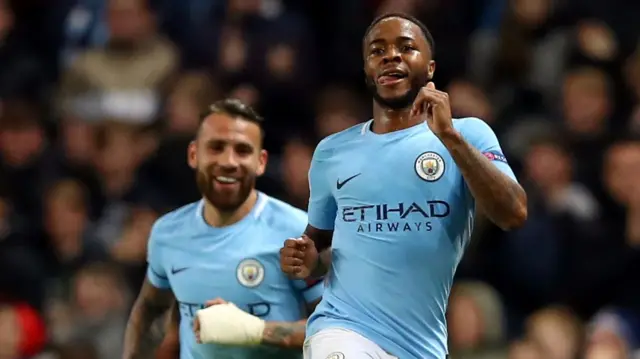 Raheem Sterling of Manchester City celebrates