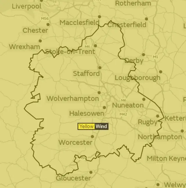 West Midlands warning map