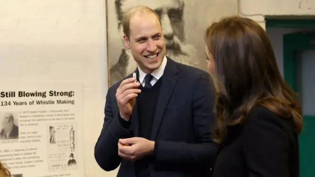 Duke of Cambrige and Duchess of Cambridge visit Acme Whistles in Birmingham