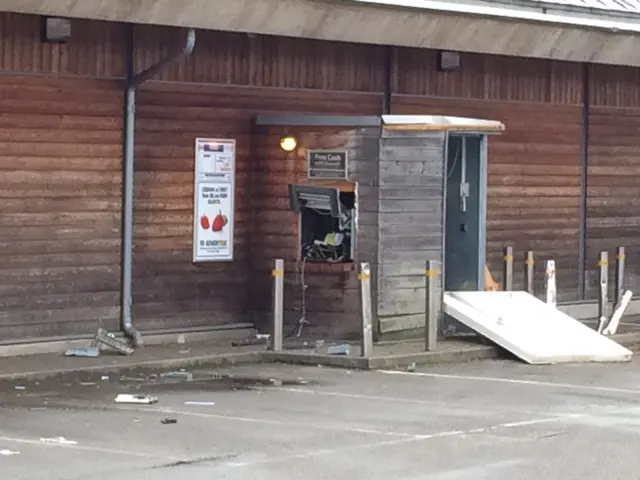 Cash machine raid at Tesco Express, in Hinckley, today