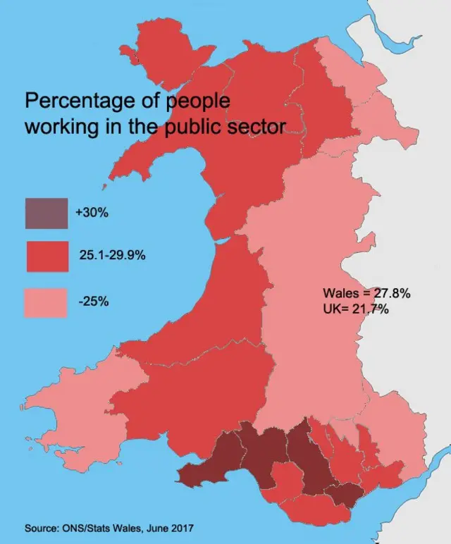 Map of public sector workers in Wales