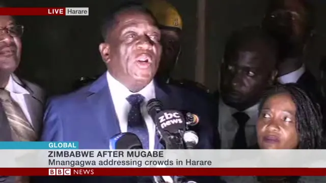 Emmerson Mnangagwa speaks at Zanu-PF headquarters