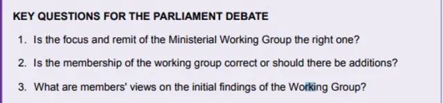 Key questions for the parliament debate