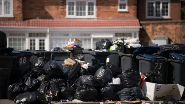 Rubbish piled high in Birmingham