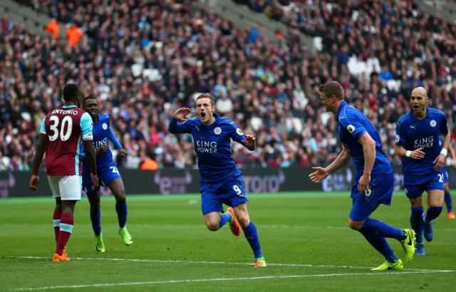 Leicester striker Jamie Vardy celebrates