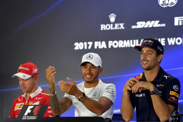 Sebastian Vettel, Lewis Hamilton and Daniel Ricciardo