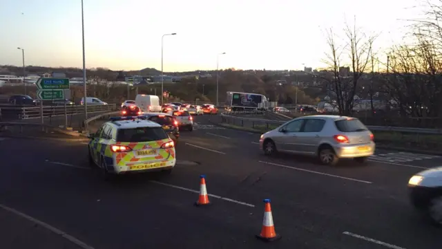 Traffic being diverted at the A53 turnoff