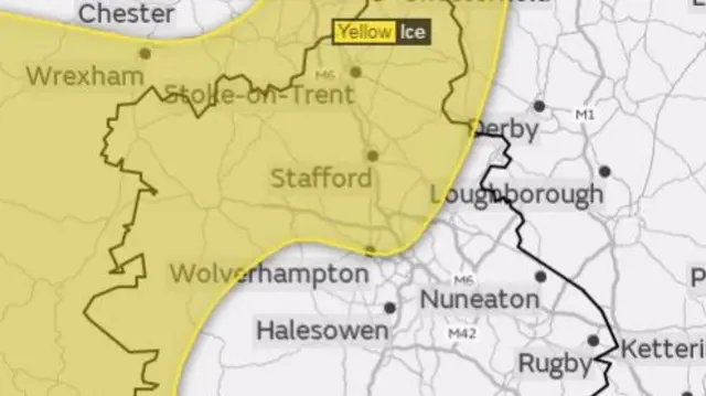 Area covered by yellow weather warning