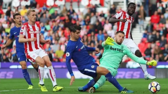 Jack Butland conceding for Stoke City