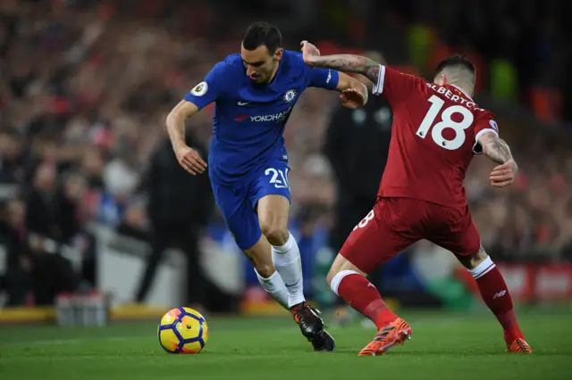 Davide Zappacosta runs at Alberto Moreno