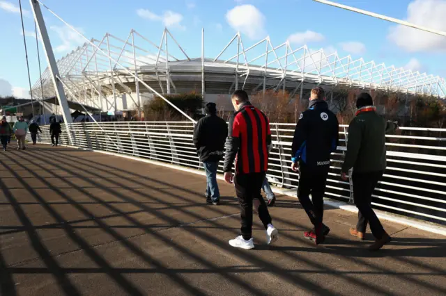 Fans arrive at the Liberty Stadium, Swansea