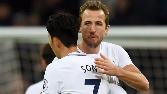 Harry Kane embraces Son Heung Min at full-time