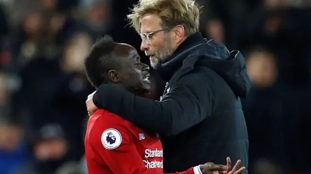 Sadio Mane and Jurgen Klopp at full-time