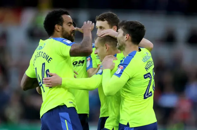 Derby celebrate their second goal