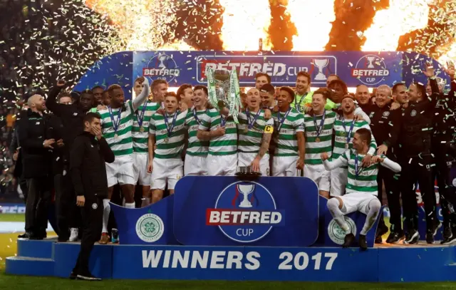 Celtic get the cup winning celebrations started at Hampden