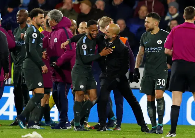 City players and Pep Guardiola at full-time