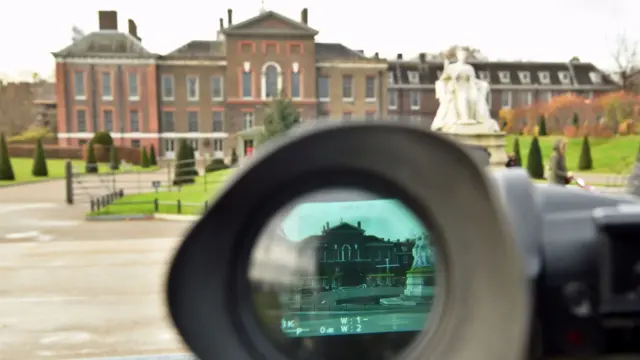 A general view of Kensington Palace, London, through a TV camera lens