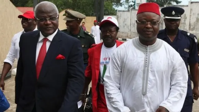 Sierra Leone's President Ernest Bai Koroma and Vice-President Samuel Sam-Sumana in Freetown on 11 October 2012