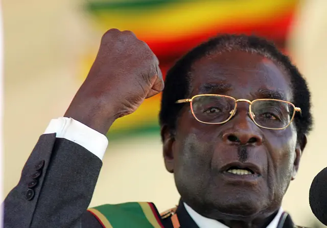 Zimbabwe's President Robert Mugabe addresses a speech, on April 18, 2008 during celebrations for the country's independence 28th anniversary.