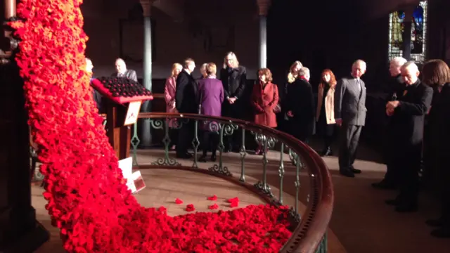 Knitted poppies in Bethesda Chapel