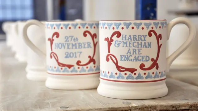 Souvenir mug commemorating Prince Harry and Meghan Markle"s engagement