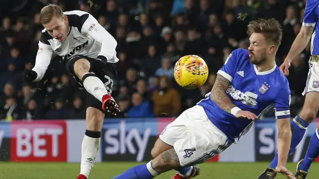 Matej Vydra's shot is blocked by Luke Chambers
