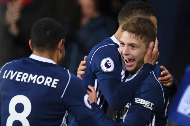 Sam Field celebrates his first goal for West Brom