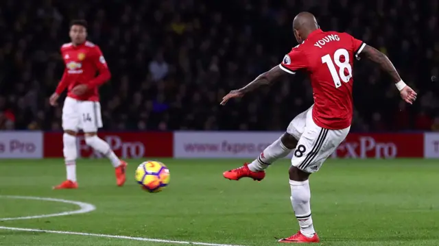 Ashley Young scores his first goal against Watford