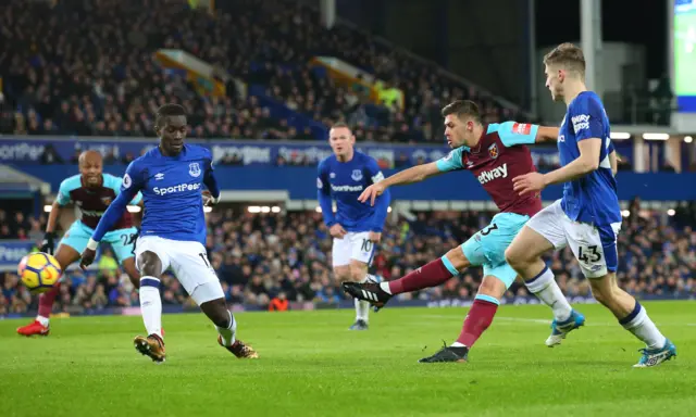 Aaron Cresswell of West Ham United shoots