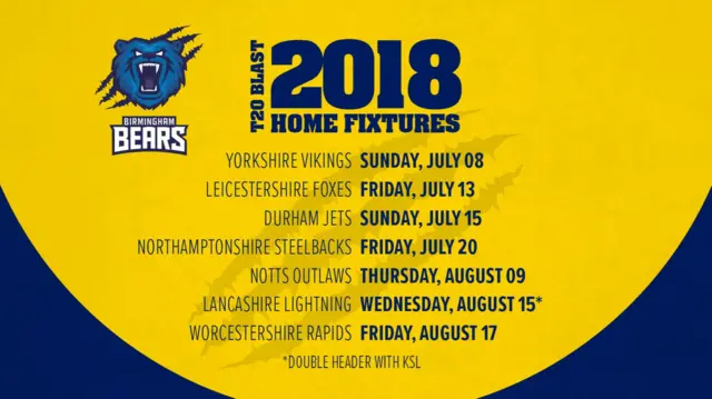 Birmingham Bears home fixture 2018