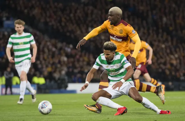 Cedric Kipre concedes a penalty before being sent off in the League Cup final