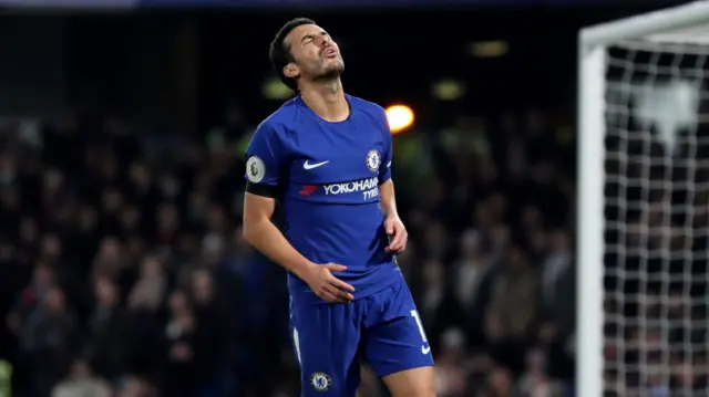 Pedro looks dejected after missing a chance