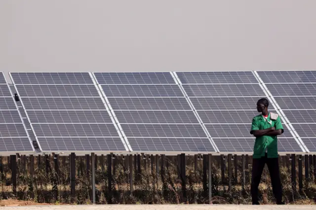 Solar panels are seen during the inauguration ceremony of the solar energy power plant in Zaktubi, near Ouagadougou, Burkina Faso - 29 November 2017