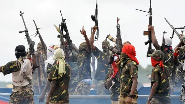 File photo of Mend militants in the Niger Delta