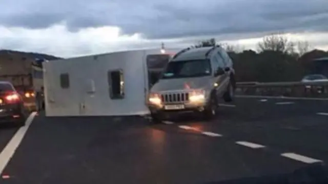 Overturned caravan